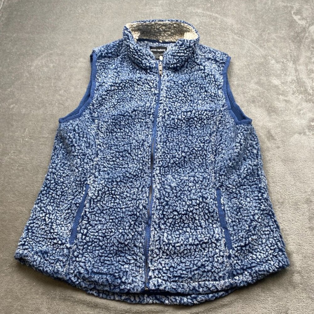 Ronnie Salloway Teddy Vest Jacket Women XL Blue 100% Polyester Faux Fur Full Zip